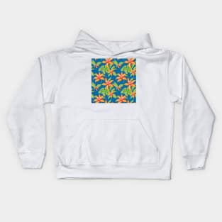 Tropical Bliss: Hawaiian Orange Leaves on Celestial Blue Kids Hoodie